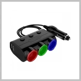 Autós szivargyújtó elosztó 3 portos, 2 USB