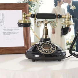 Retro stílusú Audio Guest Book Üzenetrögzítős vendégkönyv esküvőkre fekete JB126810-B
