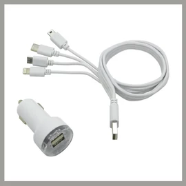 Autós Töltőszett 4 az 1-ben USB Kábellel – Univerzális Csatlakozókkal 07680