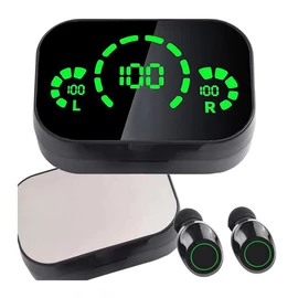 Vezeték nélküli Bluetooth fülhallgató LED töltőtokkal és mikrofonnal – fekete 06356