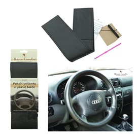 Kormányvédő huzat – valódi bőr, A típus, fekete, perforált amMC055