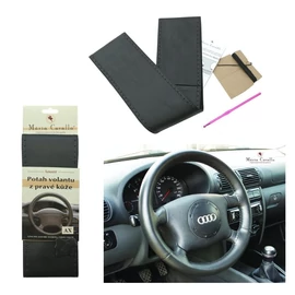 Kormányvédő huzat – valódi bőr, AX fekete amMC097