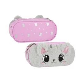 Cicás plüss tolltartó – rózsaszín-szürke, henger formájú 550894