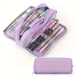 Divatos Többrétegű Dupla rekeszes Tolltartó, Lila DK1514948-L