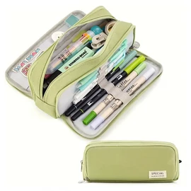 Divatos Többrétegű Dupla rekeszes Tolltartó, Matchazöld DK1514948-M
