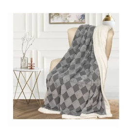 Sherpa pléd szürke–fehér rombusz mintával 200×220 cm ZF-SZ200
