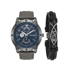 AD.NAZ "Hit és Erő" Férfi Karóra és Karkötő Ajándékszett – Kék/Szürke AD1KS