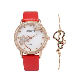 MEELEER "Szerencsehozó" Női Karóra és Karkötő Ajándékszett – Vörös/Rose Gold ML01RG