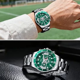 Stílusos és luxus férfi quartz óra zöld hátlap EM7485257