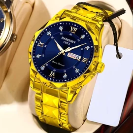 BANBONY quartz óra római számokkal kék-arany JU9178069-KA