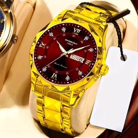 BANBONY quartz óra római számokkal piros-arany JU9178069-PA