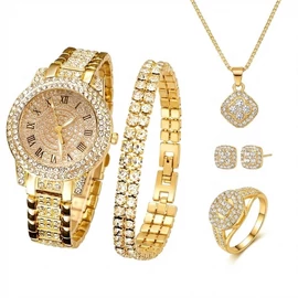 6 részes Luxus Női Karóra és Ékszerszett (Arany színű) DW4194645-A