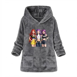 K-POP Mintás Midi Kapucnis Fleece Kabát – 68 cm Mellbőség TY9506807-68