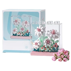 Fehér virág építőkocka készlet átlátszó vitrinben KA339561-3