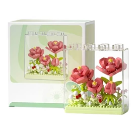 Rózsa virág építőkocka készlet átlátszó vitrinben KA339561-4