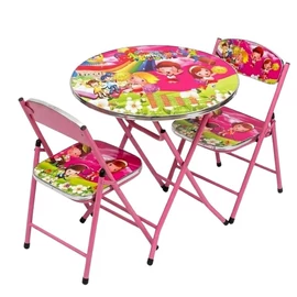 Gyerek asztal és szék szett 3 részes rózsaszín mintás kivitel BW-102