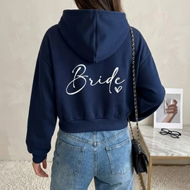 Női „Bride” feliratos cipzáras kapucnis pulóver - Sötétkék, több méretben 61M0852WVV-2