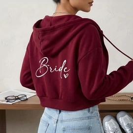Női „Bride” feliratos cipzáras kapucnis pulóver - Bordó, több méretben 61M0852WVV-4