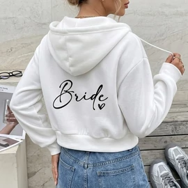 Női „Bride” feliratos cipzáras kapucnis pulóver - Fehér, több méretben 61M0852WVV