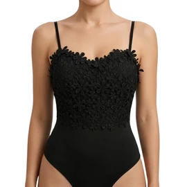 Női csipkés body virágmintás hímzéssel, fekete, "M" méret BR9277863-6