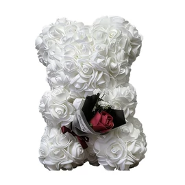 Elegáns krém fehér rózsa maci kísérőkártyával JX55211-B