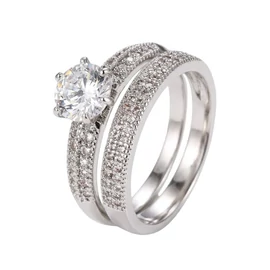 Időtlen klasszikus fehér és ezüst tónusú gyűrűszett RU02210-E