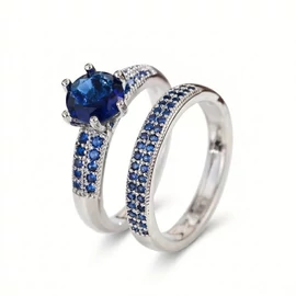 Klasszikus királykék és ezüst tónusú gyűrűszett RU02210-EK