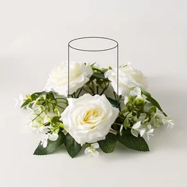 4 db művirágos gyertyatartó koszorú fehér DV2816713-F