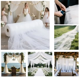 Extra hosszú esküvői tüll dekor anyag tekercs 30 m -Fehér 5XM035X087