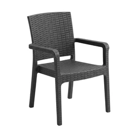 Fekete Rattan Hatású Műanyag Kerti Szék Karfával PVC-RAT-12
