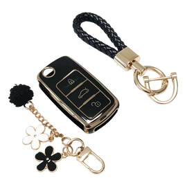 Autókulcs védőtok készlet kulcstartóval VW és Skoda kompatibilis - Fekete GL1147053