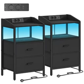 2 db éjjeliszekrény LED világítással és töltőállomással textil Fekete GV759744