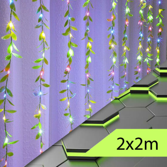 LED színes fényfüggöny levelekkel 2x2m