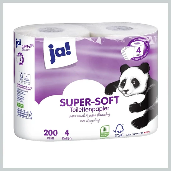 ja! SUPER-SOFT toalettpapír, 4 rétegű, 4 tekercs 7642004