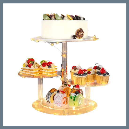 3 szintes LED világításos tortaállvány – akril, átlátszó AW129327