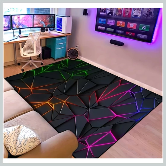 Gamer stílusú szőnyeg – neon geometriai mintával 100x140cm  75773953-100140