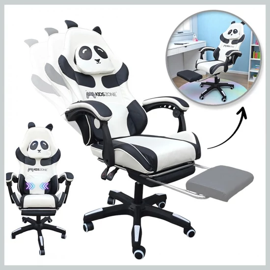 PANDA forgatható gamer szék lábtartóval és masszírozóval – KIDS ZONE KO34