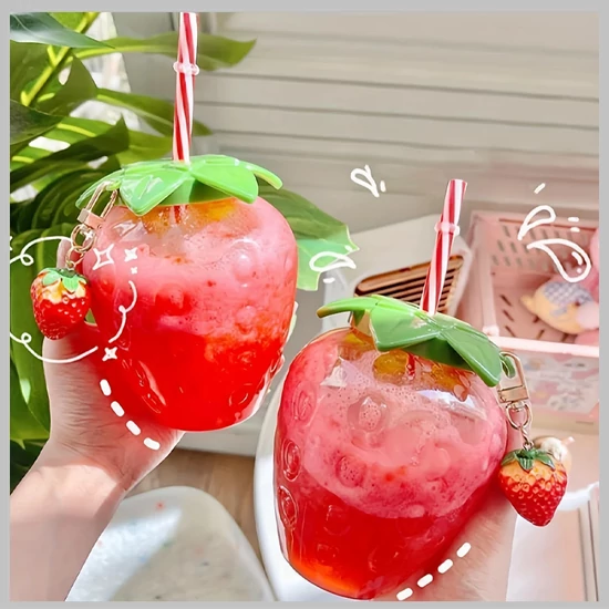 Eper formájú szívószálas pohár – 2 db 500 ml HT1373641