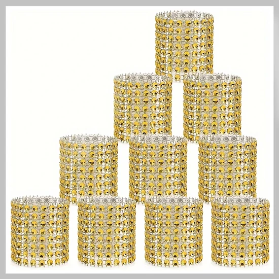 50 db Elegáns Strasszköves Szalvétagyűrű – Arany  BV34954 