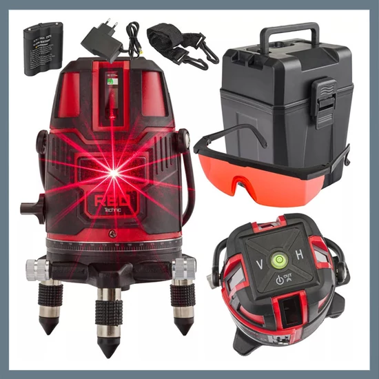 RED TECHNIC Piros Lézerszintező készlet 360° RTPLK0037