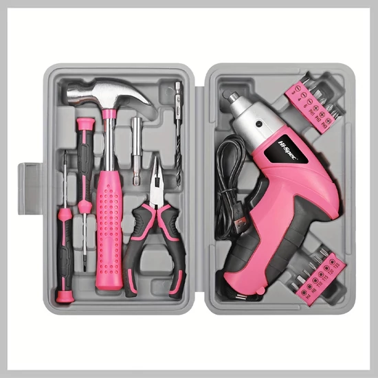 Kompakt 3.6V-os Elektromos Szerszámkészlet Tárolódobozzal Pink LR666726-P