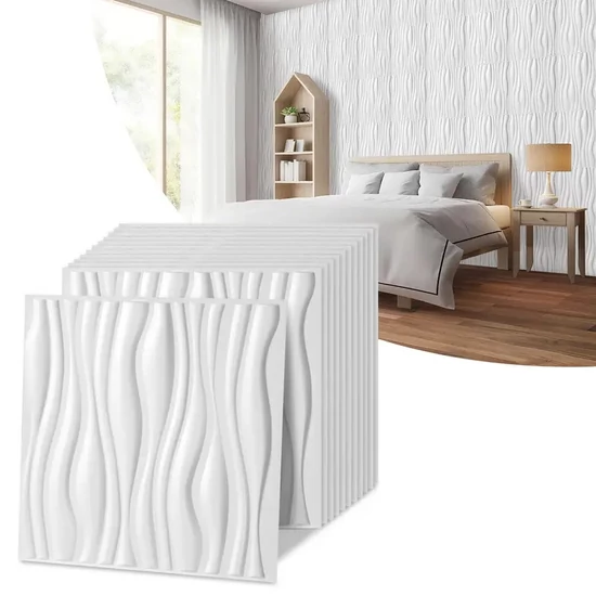 3D falpanel szett – fehér hullám, PVC, 30 × 30 cm 12 db 15173XV32-hfh