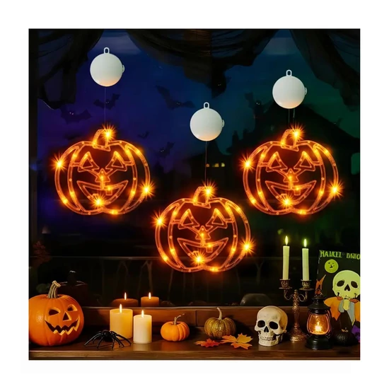 Halloween LED világító tök ablakdekoráció – 3 db – FR5684027