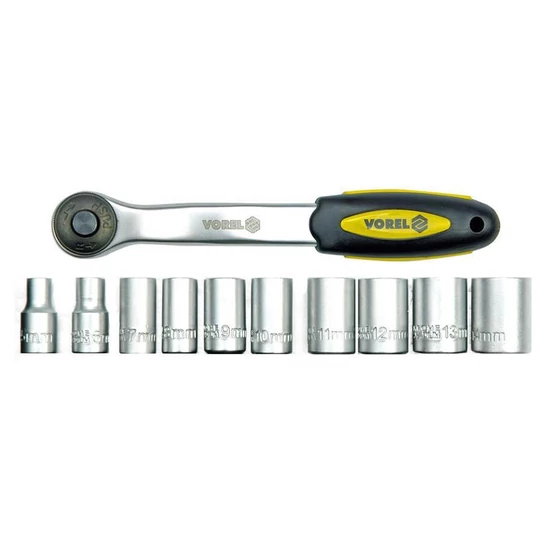 Vorel Racsnis hajtókar 1/4" dugókulcs készlettel – 11 darabos TO-58600