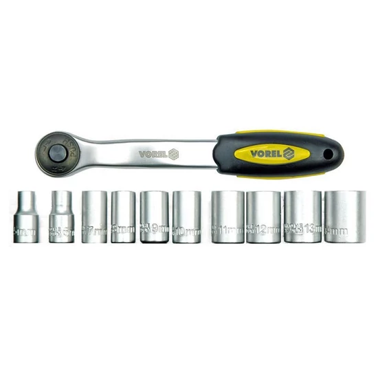 Vorel Racsnis hajtókar 1/2" dugókulcs készlettel – 11 darabos TO-58602