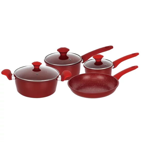 Herzberg – 7 részes márvány bevonatú edénykészlet – piros HG-04715RED 