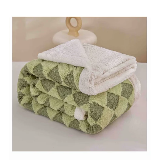 Sherpa pléd zöld–fehér rombusz mintával 200×220 cm ZF-Z200