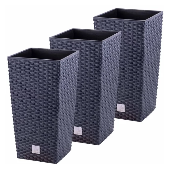 Rattan hatású négyzetes virágcserép szett 3 db 37,6 cm V4MV131Q58