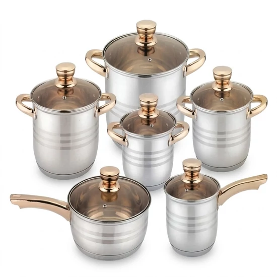 Prémium 12 részes Rozsdamentes Acél Edénykészlet – Gold ERA-03