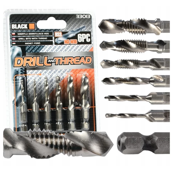 BLACK Menetfúró fúrószár készlet HSS M3–M10 6 db 33013